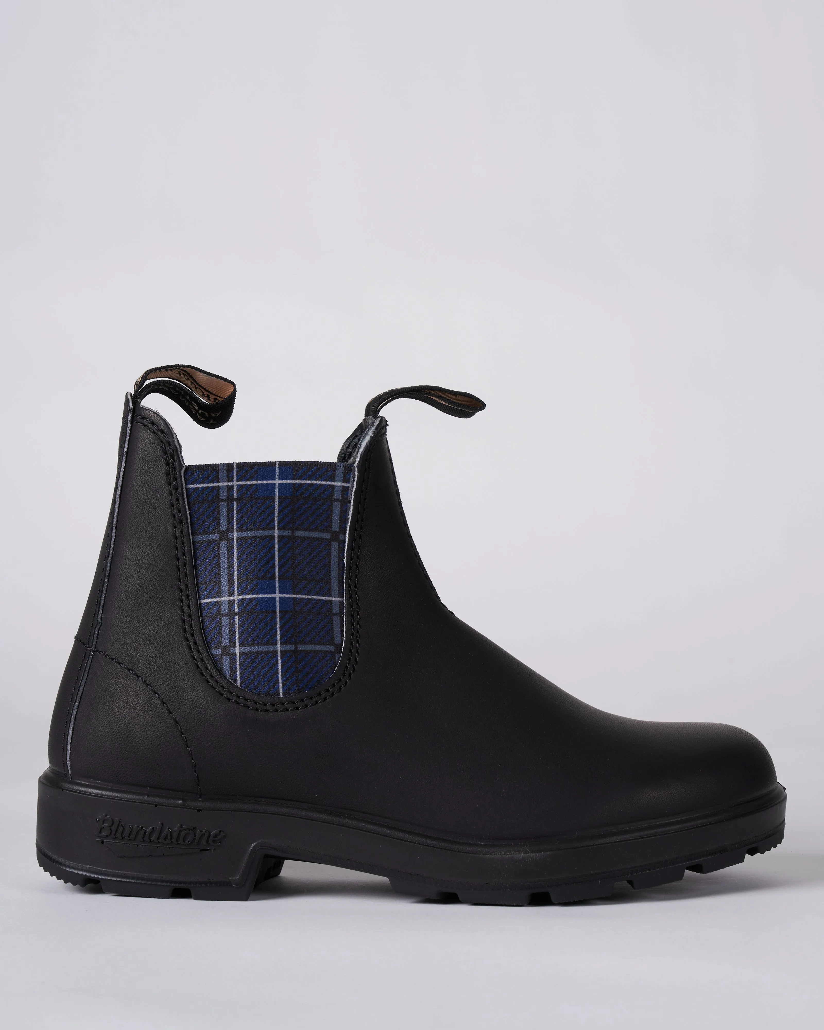 2102 black leather boot/navy tartan insert