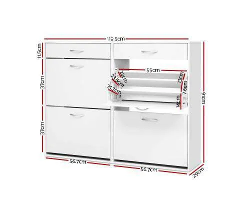 36 Pairs Shoe Cabinet Rack Organisers Storage Shelf Drawer Cupboard White