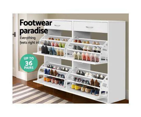 36 Pairs Shoe Cabinet Rack Organisers Storage Shelf Drawer Cupboard White