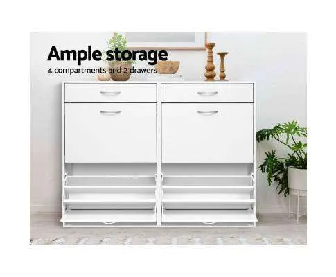 36 Pairs Shoe Cabinet Rack Organisers Storage Shelf Drawer Cupboard White