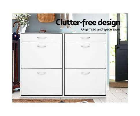 36 Pairs Shoe Cabinet Rack Organisers Storage Shelf Drawer Cupboard White