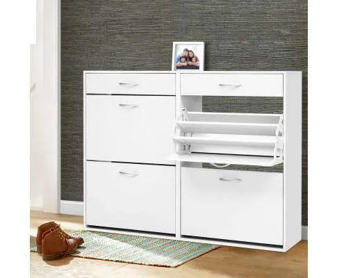 36 Pairs Shoe Cabinet Rack Organisers Storage Shelf Drawer Cupboard White