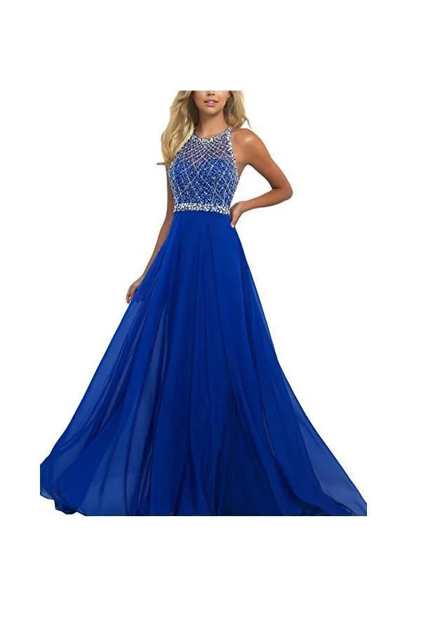 A Line Prom Dresses Open Back Chiffon Evening Dresses PG265