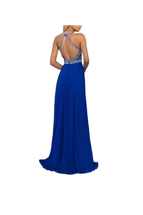A Line Prom Dresses Open Back Chiffon Evening Dresses PG265