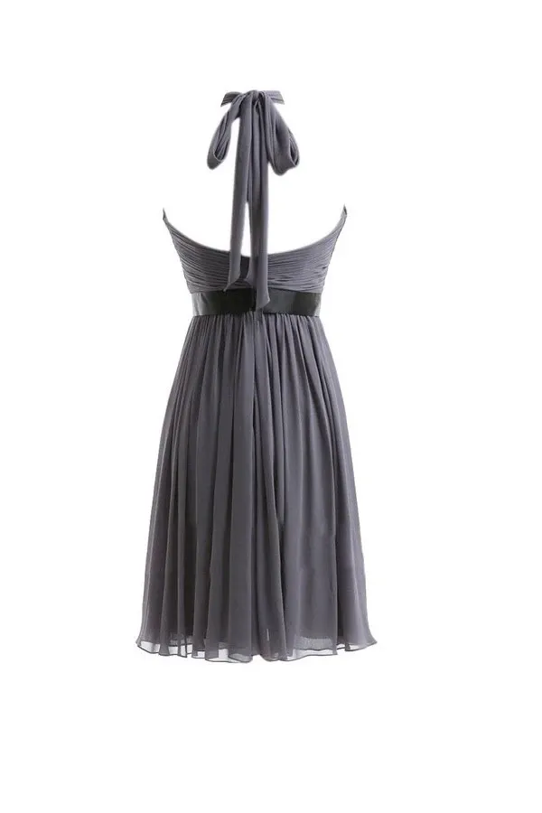 Anneprom A-Line Chiffon Halter Ruched Sash High Low Bridesmaid Dresses APB0051