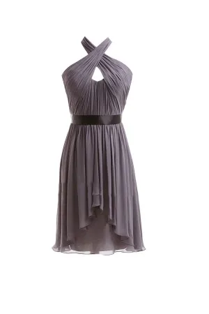 Anneprom A-Line Chiffon Halter Ruched Sash High Low Bridesmaid Dresses APB0051