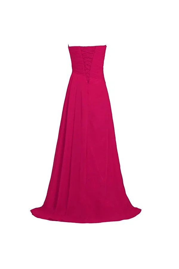 Anneprom Pink Strapless Long Bridesmaid Dresses Chiffon Wedding Prom Gown APB0043