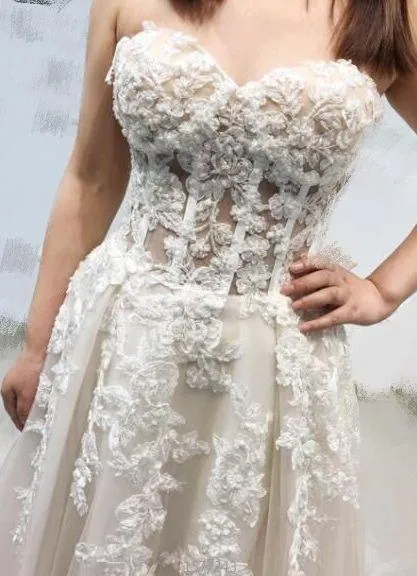 Anneprom Sweetheart Strapless Lace Rustic Wedding Dresses Long Tulle Beach Wedding Dress APW0220