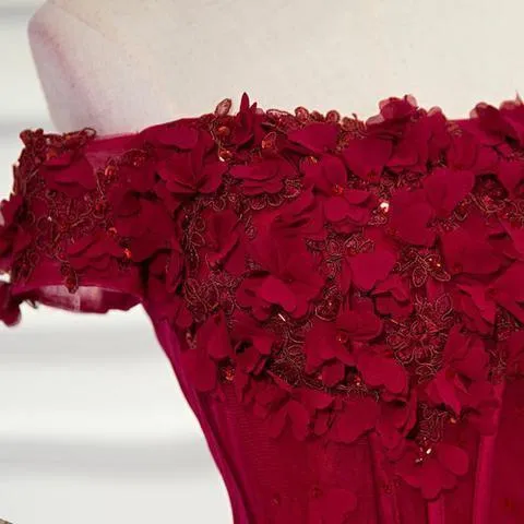 Beautiful Burgundy Flowers Long Prom Dress Evening Dresses TP0817