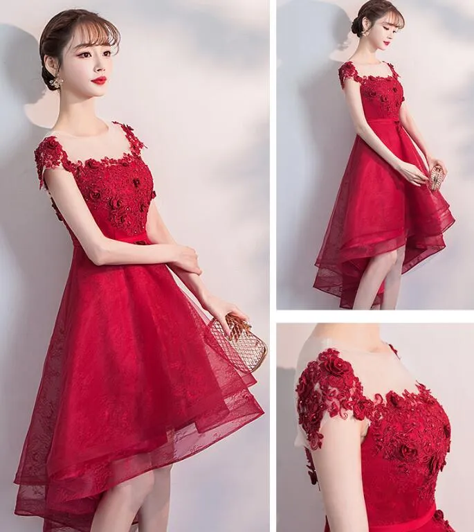 Beautiful Red Cap Sleeves High Waist Party Dress, Red Homecoming Dress