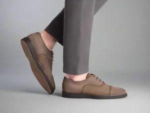 Beige Italian Suede Leather Formal Shoes With Sneaker Sole - Formal Shoes