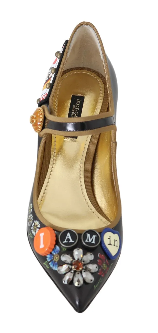 Black Crystal Hand Painted Mary Janes Shoes