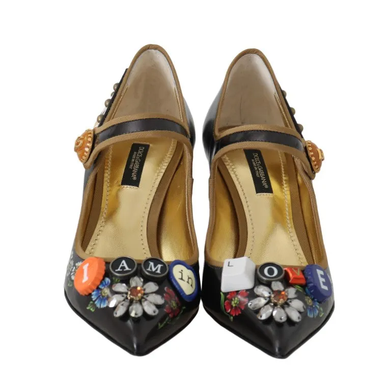 Black Crystal Hand Painted Mary Janes Shoes