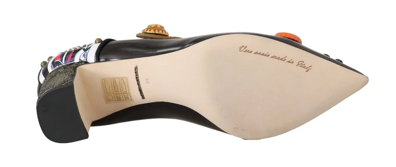 Black Crystal Hand Painted Mary Janes Shoes