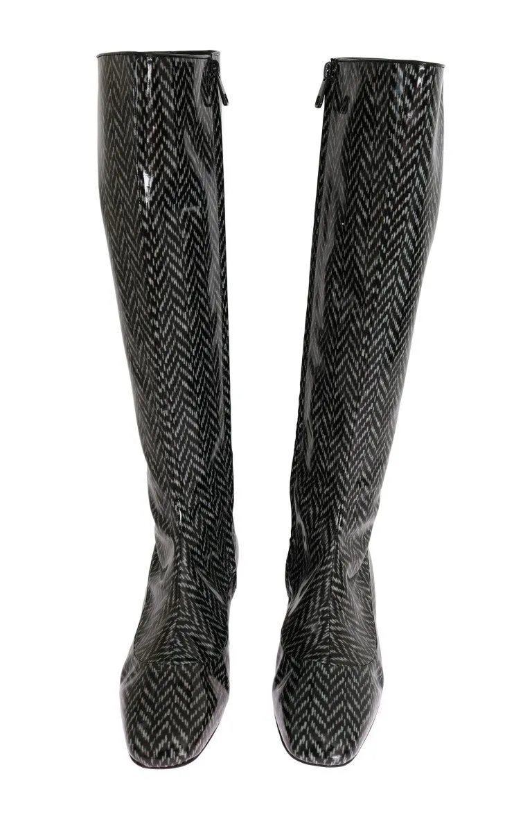 Black Gray Chevron Leather Boots