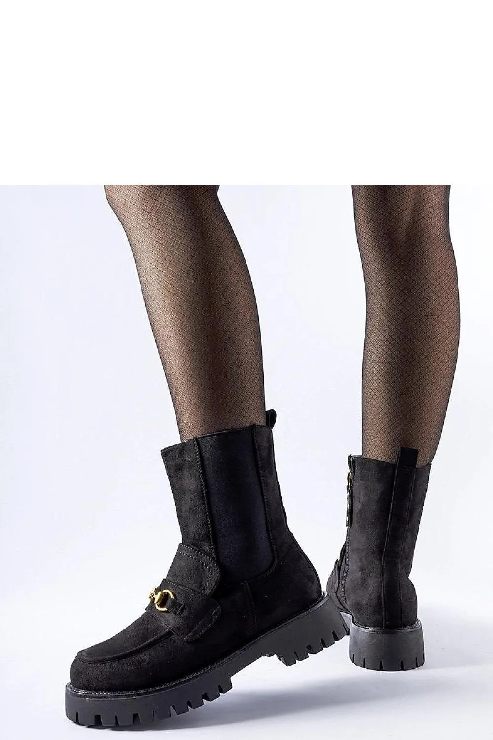 Black insulated ankle boots with a buckle