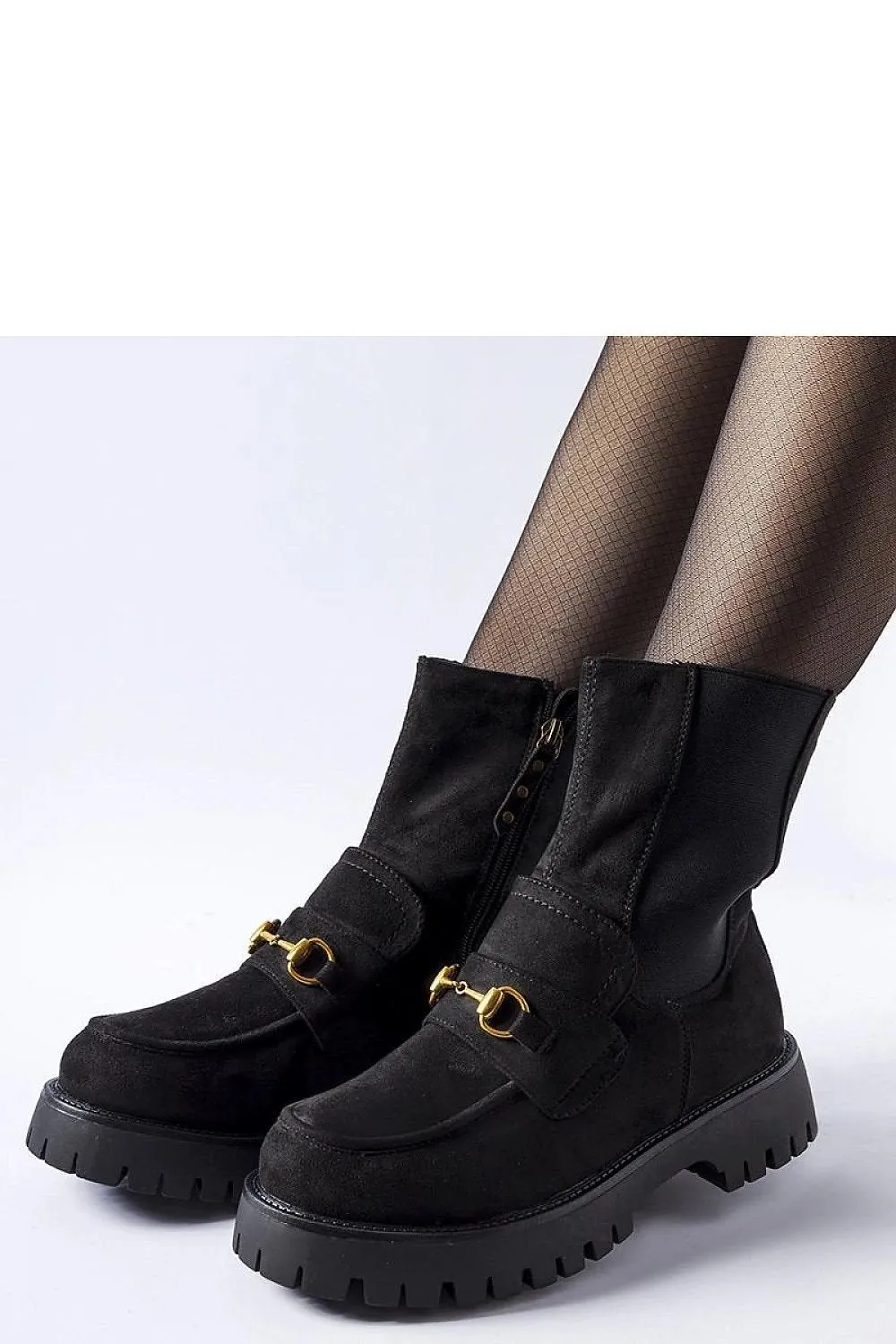 Black insulated ankle boots with a buckle