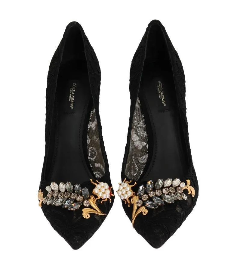 Black Taormina Lace Crystal Pumps