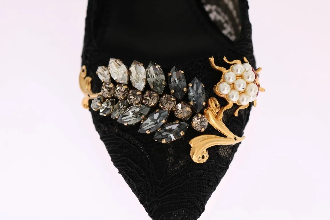 Black Taormina Lace Crystal Pumps