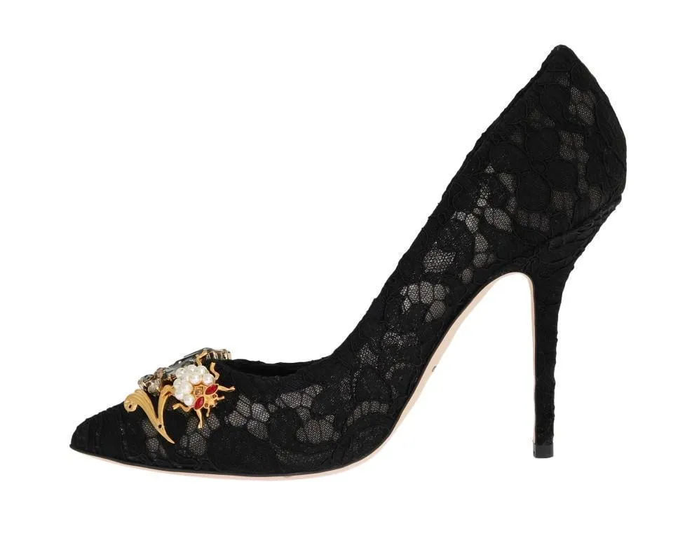 Black Taormina Lace Crystal Pumps
