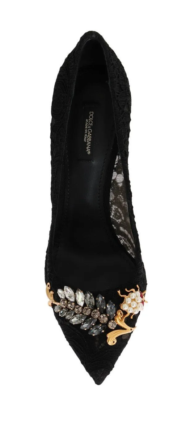 Black Taormina Lace Crystal Pumps