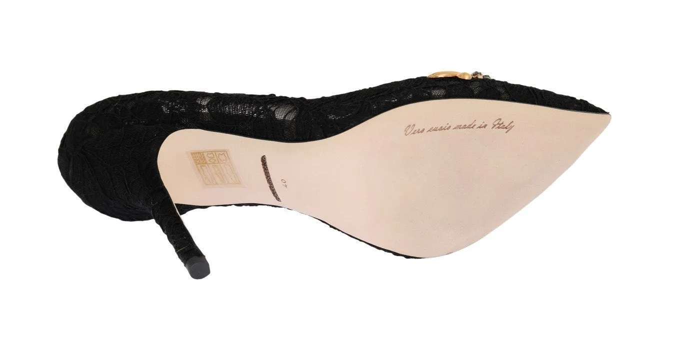 Black Taormina Lace Crystal Pumps
