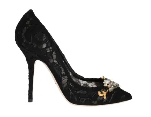 Black Taormina Lace Crystal Pumps
