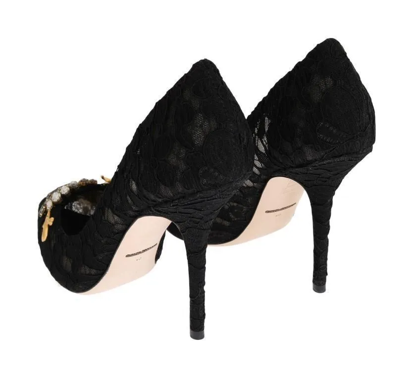 Black Taormina Lace Crystal Pumps