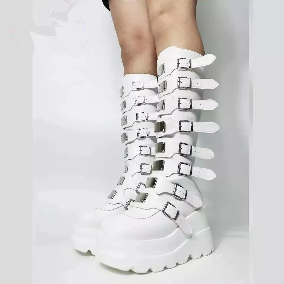 Bucklel Strap Gothic Knee High Boots