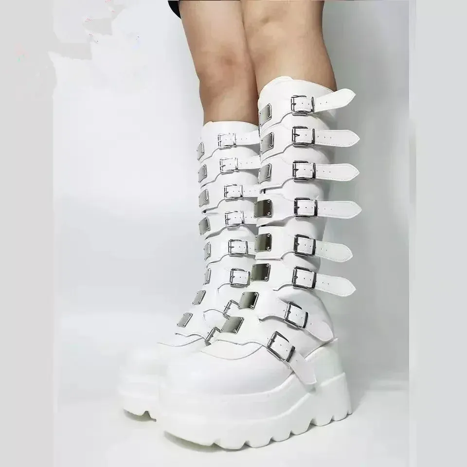 Bucklel Strap Gothic Knee High Boots