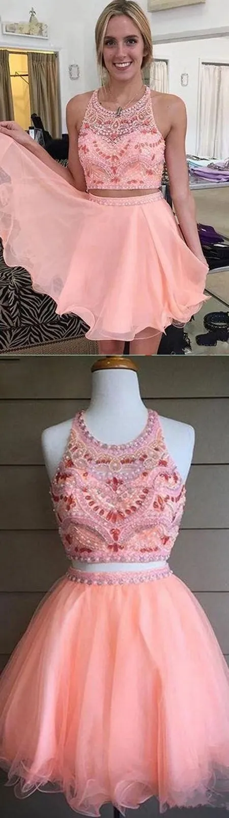 Charming Two Piece Tulle Homecoming Dress Party Dress Short Prom Dress , MH176
