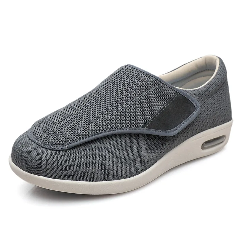 Chloe Stretch No-Tie Wide Shoes w/ Adjustable Closure - Dark Grey