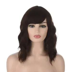 Chocolate Brown Wavy Bob Hair Wig with Bang
