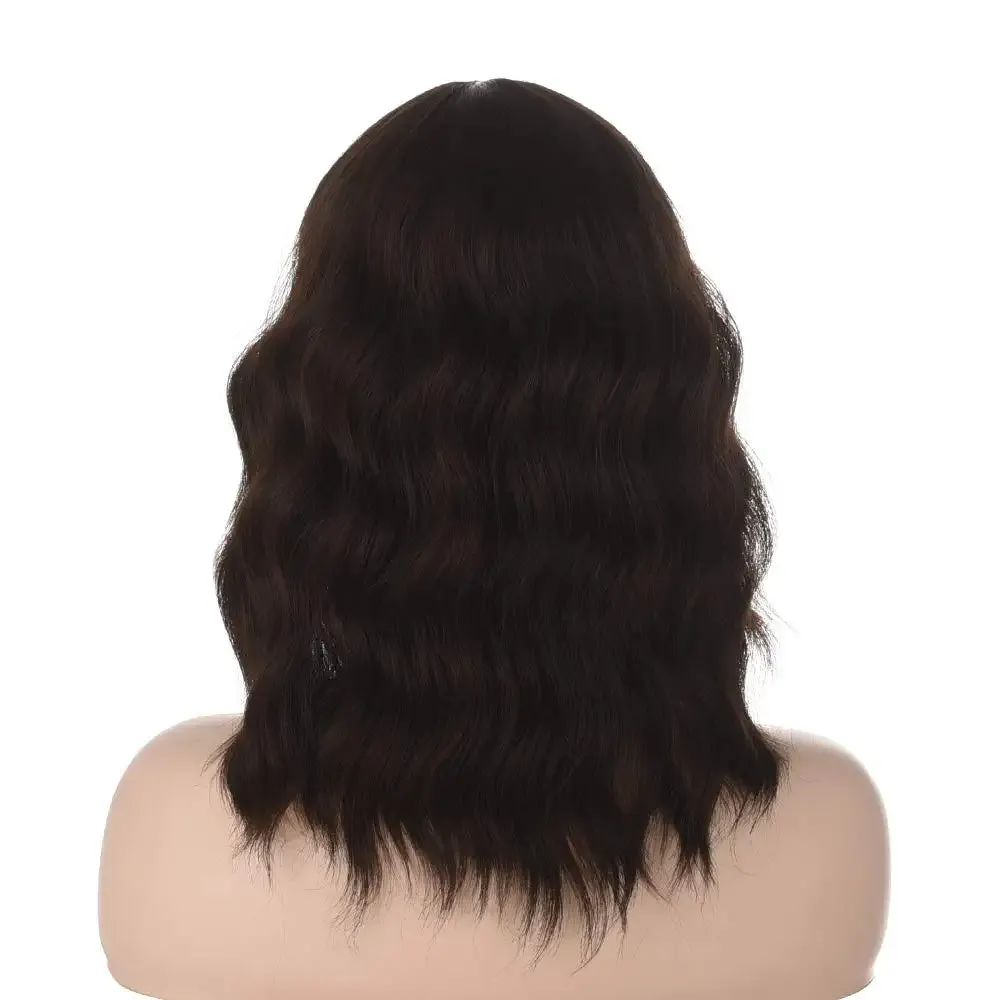 Chocolate Brown Wavy Bob Hair Wig with Bang