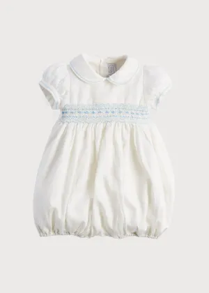 Classic Off-White Blue Hand Smocked Romper (3-18mths)