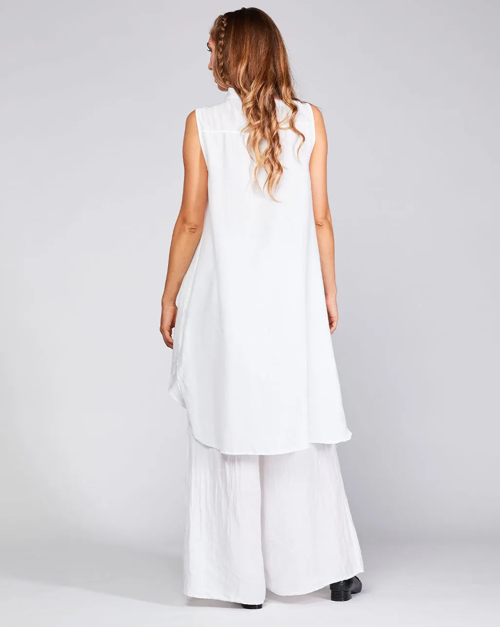 Cotton Silk Blend Sleeveless Button-Up Shirtdress