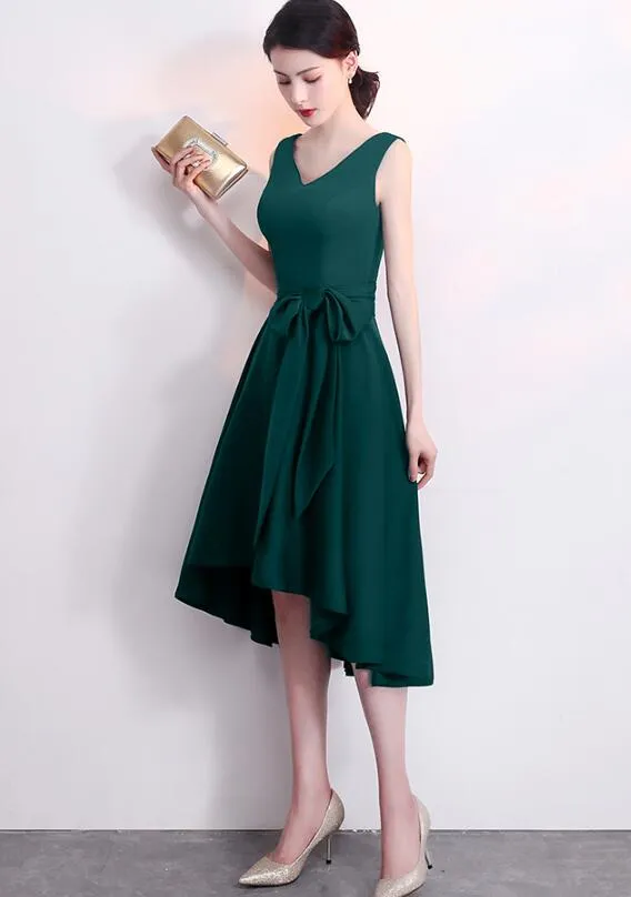 Elegant Green V-neckline High Low Bridesmaid Dress, Homecoming Dress