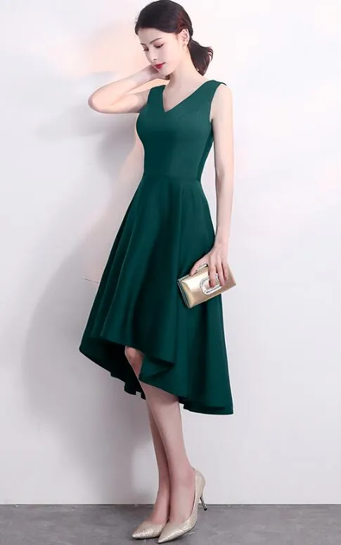 Elegant Green V-neckline High Low Bridesmaid Dress, Homecoming Dress