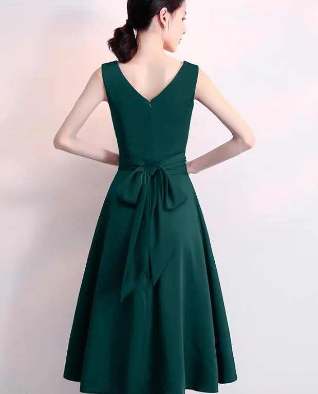 Elegant Green V-neckline High Low Bridesmaid Dress, Homecoming Dress