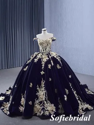 Elegant Off Shoulder Sleeveless A-Line Long Dress Prom Dress With Appliques, PD01114