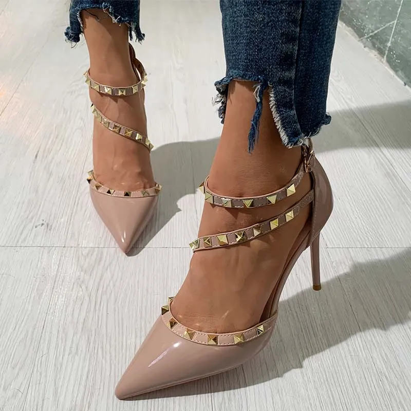 Fashion Pointed Rivet Strap Heels Sandals