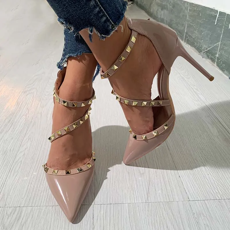 Fashion Pointed Rivet Strap Heels Sandals