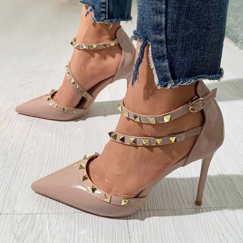 Fashion Pointed Rivet Strap Heels Sandals