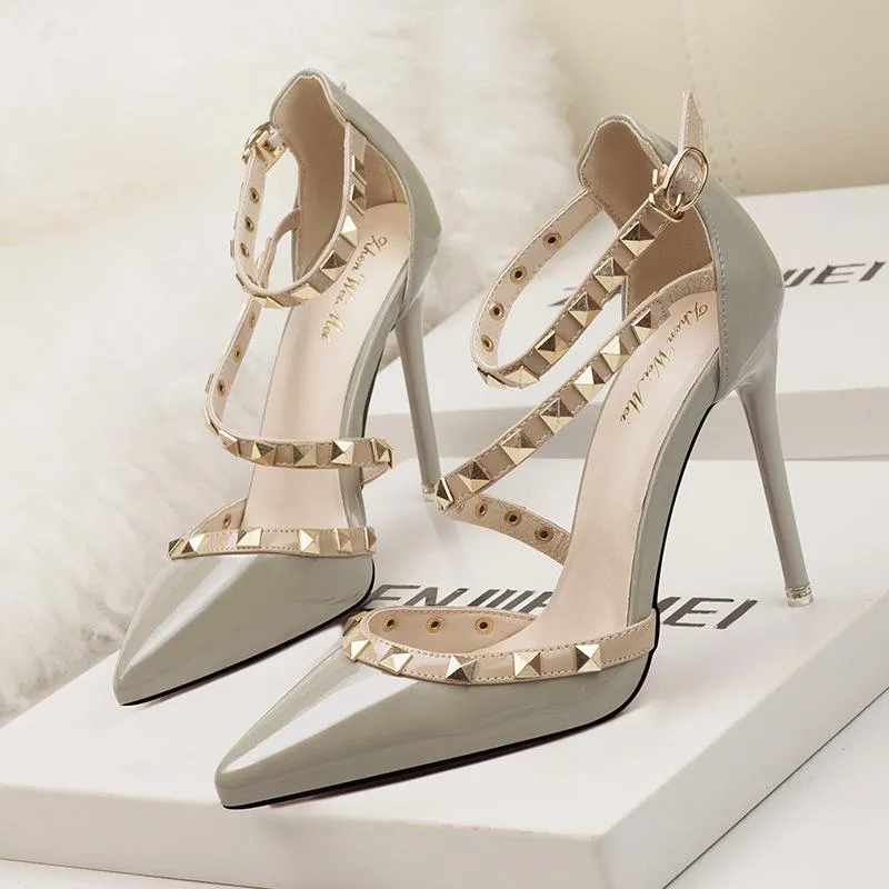 Fashion Pointed Rivet Strap Heels Sandals