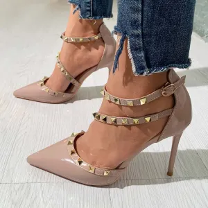 Fashion Pointed Rivet Strap Heels Sandals