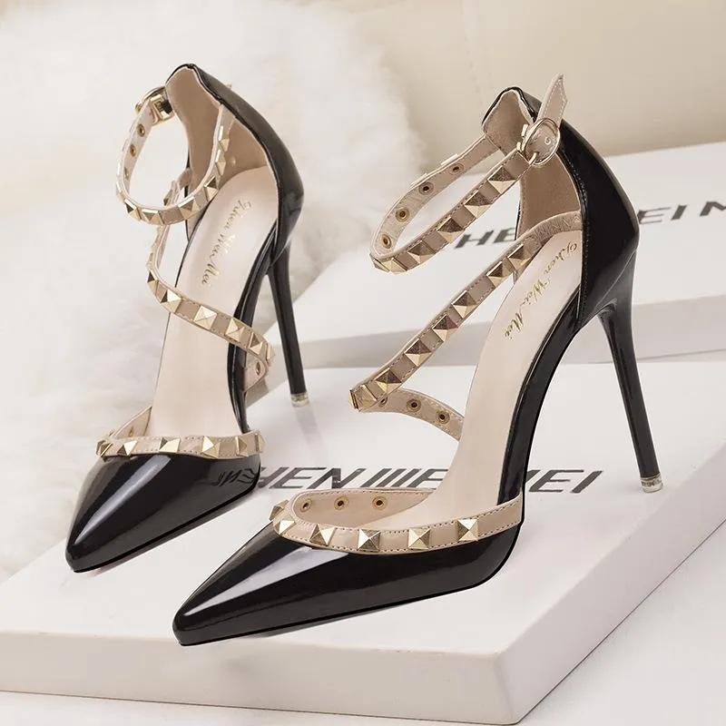 Fashion Pointed Rivet Strap Heels Sandals