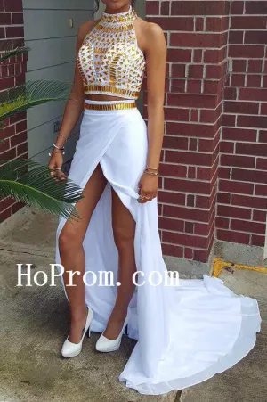 Gold Crystal Prom Dresses,High Neck Prom Dress,Evening Dress