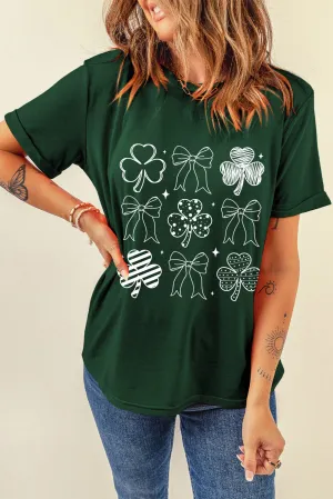 Green Clover Bowknot Graphic St. Patricks T Shirt