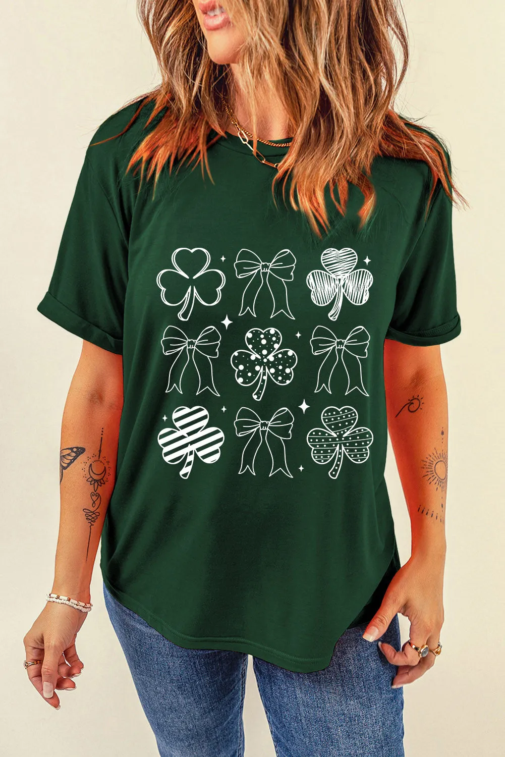 Green Clover Bowknot Graphic St. Patricks T Shirt