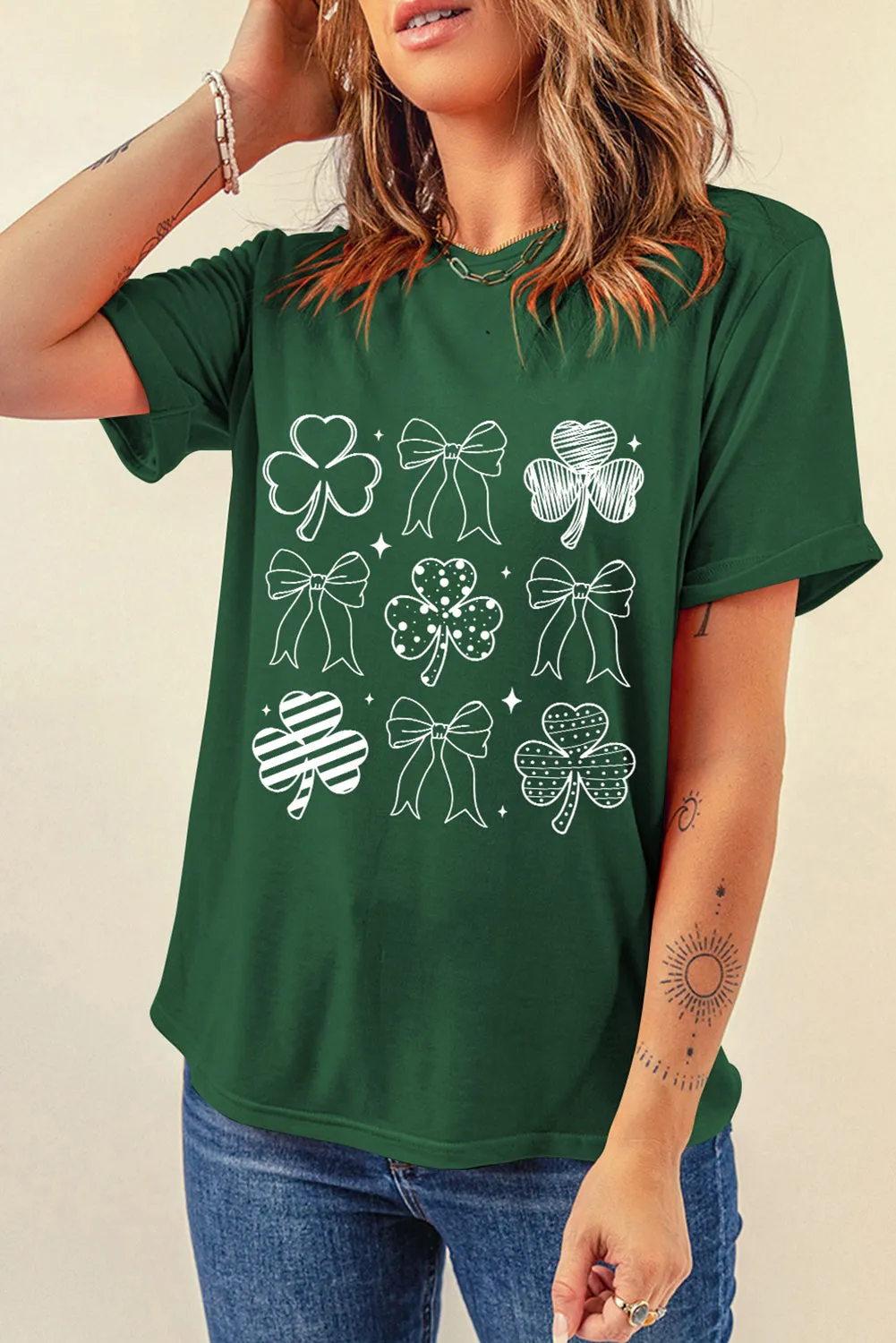 Green Clover Bowknot Graphic St. Patricks T Shirt